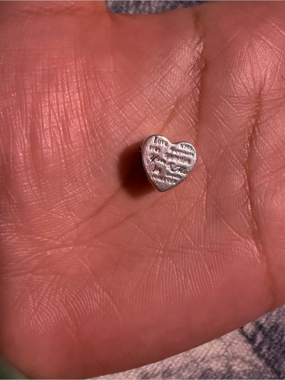 Pandora Silver Heart Charm with Script Detailing
